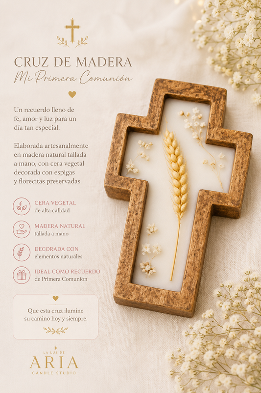 Cruz de Madera Tallada a Mano – Mi Primera Comunión